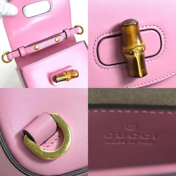 GUCCI Pink Leather Bamboo Shoulder Bag - Picture 4 of 5